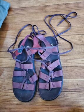Dr. Martens Women's Burgundy Strappy Lace-Up Leather Sandals